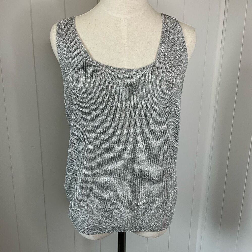 Vintage Gardy Womens Large Pullover Sleeveless Sweater Metallic Silver Stretch